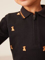 Черный "мишка" - Long Sleeve All Over Embroidered Polo Shirt (3mths-7yrs) - Изображение 4 из 7