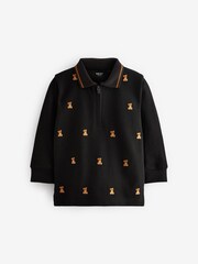 Черный "мишка" - Long Sleeve All Over Embroidered Polo Shirt (3mths-7yrs) - Изображение 5 из 7
