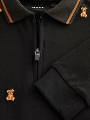 Черный "мишка" - Long Sleeve All Over Embroidered Polo Shirt (3mths-7yrs) - Изображение 7 из 7