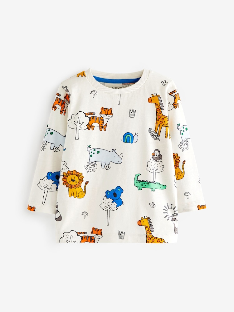 Blue/Orange Safari Animals Long Sleeve Character T-Shirts 3 Pack (3mths-7yrs) - Image 3 of 5