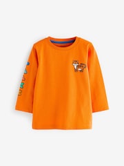 Modra/oranžna s safari živalmi - Dolgi rokavi Character 100% bombažna majica 3 Pakiranje (3mesec-7leto) - Slika 4 iz 5