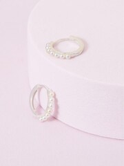 Accessorize Cream Sterling Silver Pearl Pave Huggie Hoops - Image 1 of 3