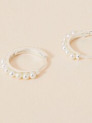 Accessorize Cream Sterling Silver Pearl Pave Huggie Hoops - Image 2 of 3