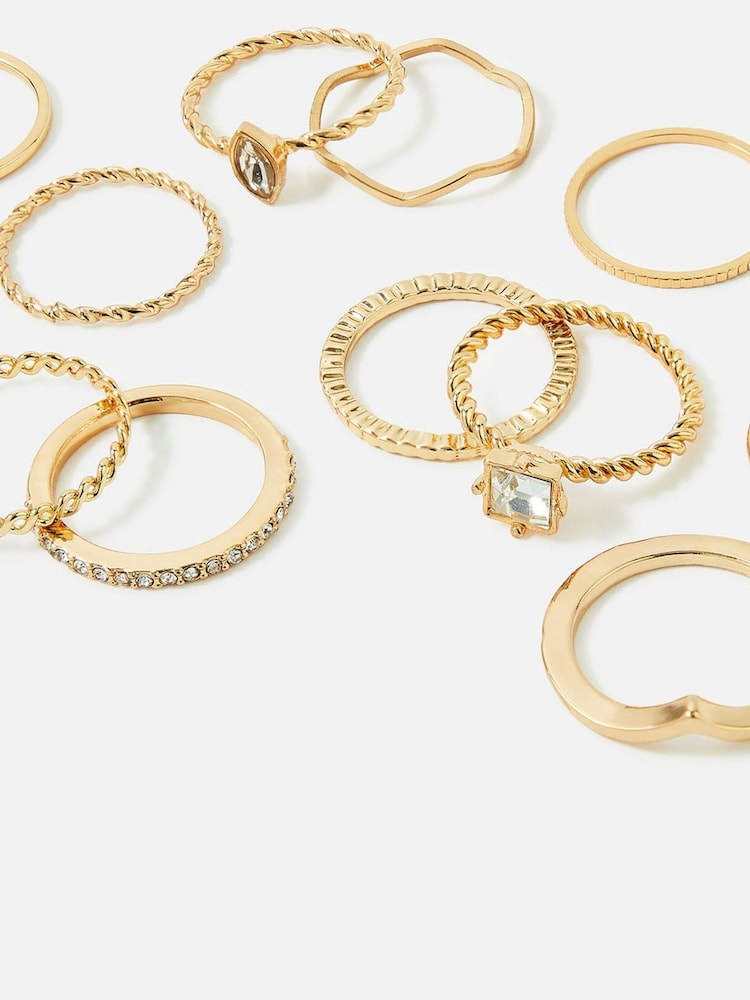 Accessorize Gold Tone Crystal Rings 12 Pack - Image 2 of 2