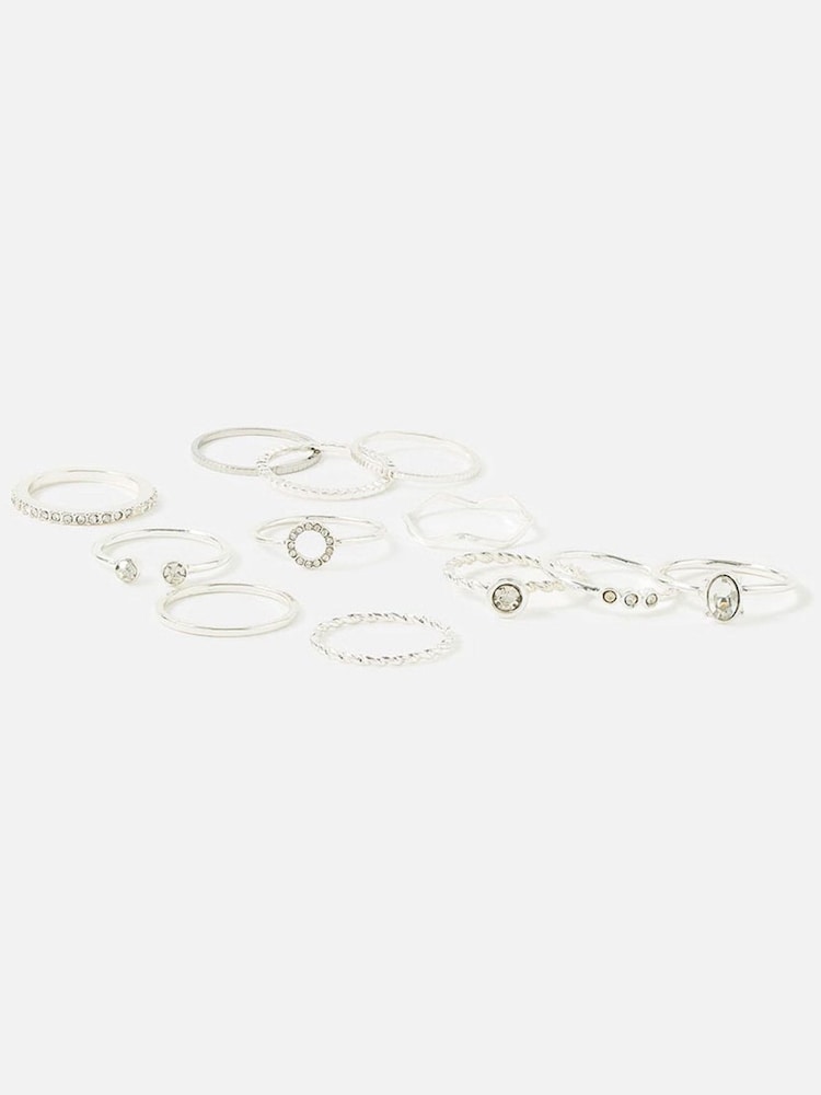 Accessorize Silver Tone Crystal Rings 12 Pack - Image 1 of 3