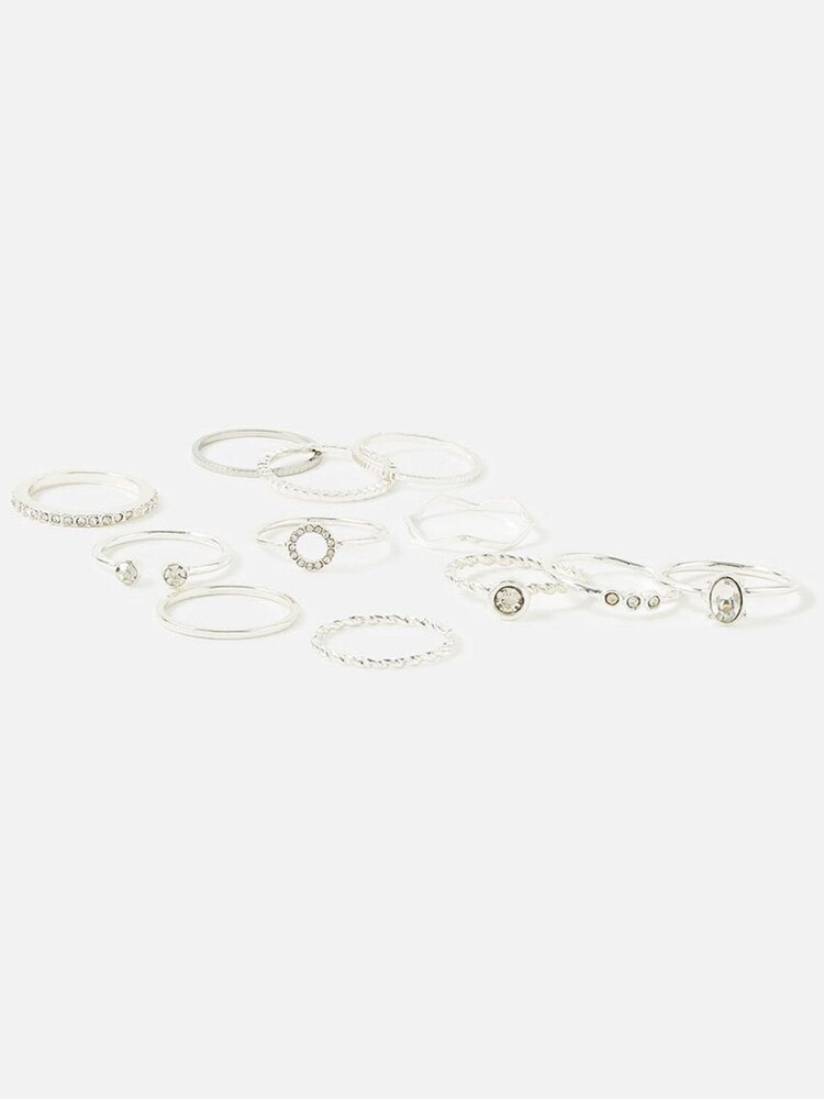 Accessorize Silver Tone Crystal Rings 12 Pack - Image 1 of 3 Accessorize Silver Tone Crystal Rings 12 Pack - Image 1 of 3