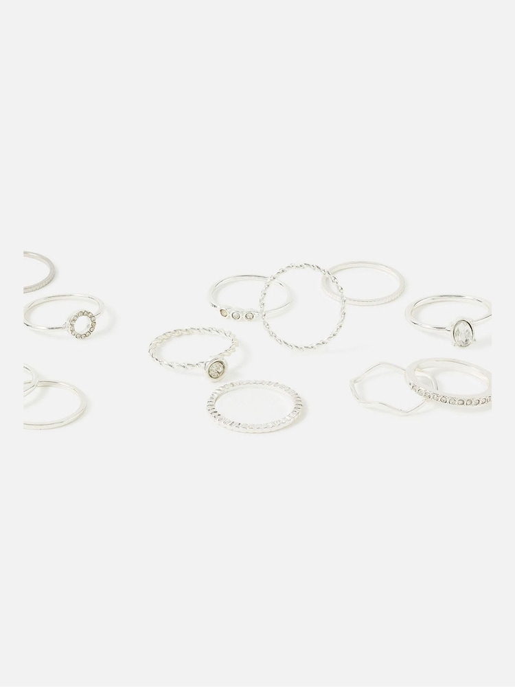Accessorize Silver Tone Crystal Rings 12 Pack - Image 2 of 3