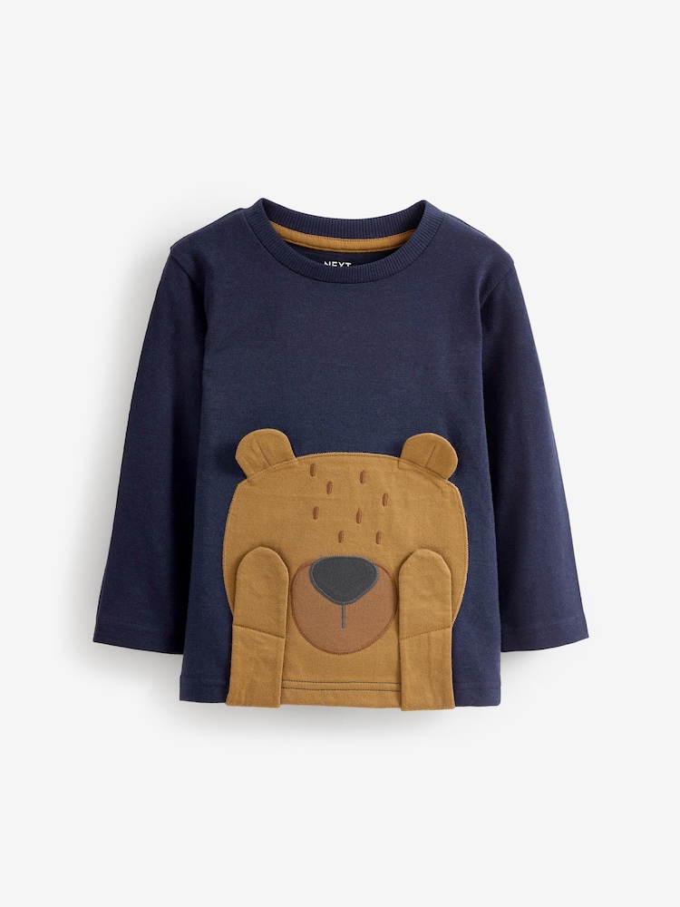 Blue/Brown Peekaboo Bear Long Sleeve Character T-Shirts 3 Pack (3mths-7yrs) - Image 4 of 6