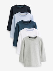 Blue/Navy Long Sleeve T-Shirts 5 Pack (3mths-7yrs) - Image 1 of 3