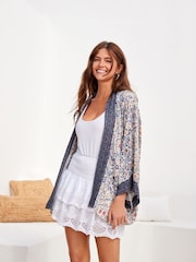 Navy/Oatmeal Morris & Co. Blackthorn Navy Oatmeal Floral Kimono - Image 2 of 7