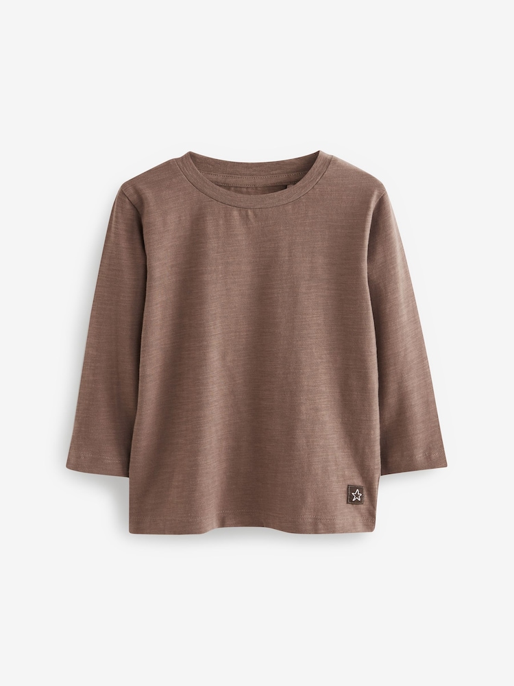Brun/Crème - T-shirts unis à manches longues Lot de 5 (3 mois à 7 ans) - Image 6 of 8