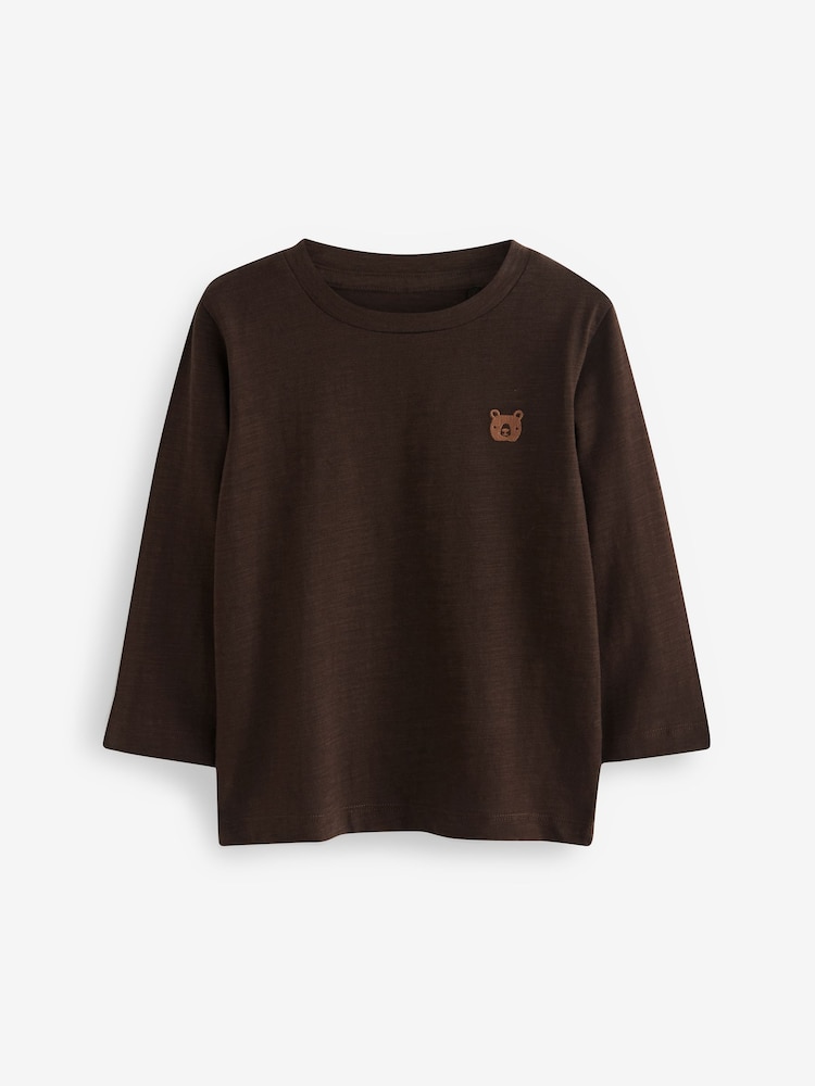Brun/Crème - T-shirts unis à manches longues Lot de 5 (3 mois à 7 ans) - Image 7 of 8