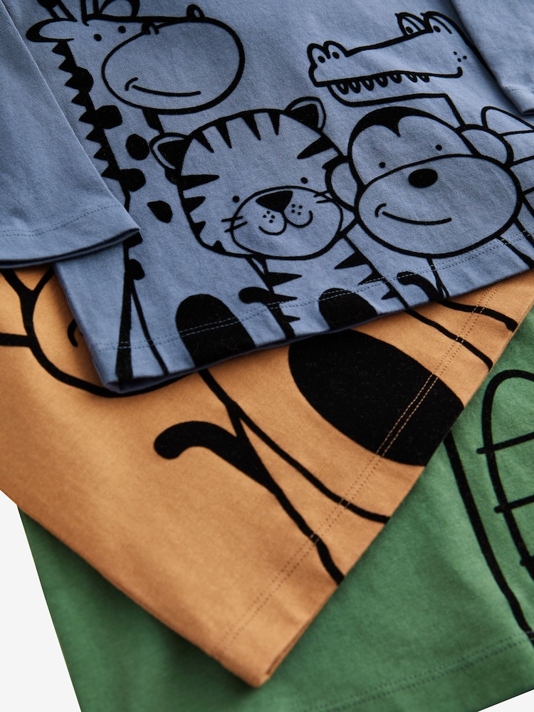Green/Blue/Yellow Linear Animals Long Sleeve Character 100% Cotton T-Shirts 3 Pack (3mths-7yrs) - Image 6 of 6 Green/Blue/Yellow Linear Animals Long Sleeve Character 100% Cotton T-Shirts 3 Pack (3mths-7yrs) - Image 6 of 6