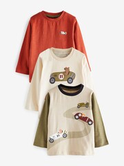 Grün/Rot/Auto - Langarmshirts aus Character, 100% Baumwolle 3er-Pack (3Monate–7Jahre) - Bild 1 von 3