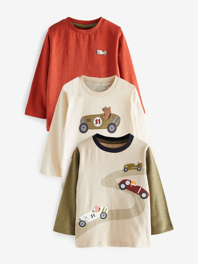 Grün/Rot/Auto - Langarmshirts aus Character, 100% Baumwolle 3er-Pack (3Monate–7Jahre) - Bild 1 von 3