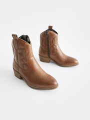 Tan Brown Western Heel Boots - Image 1 of 5
