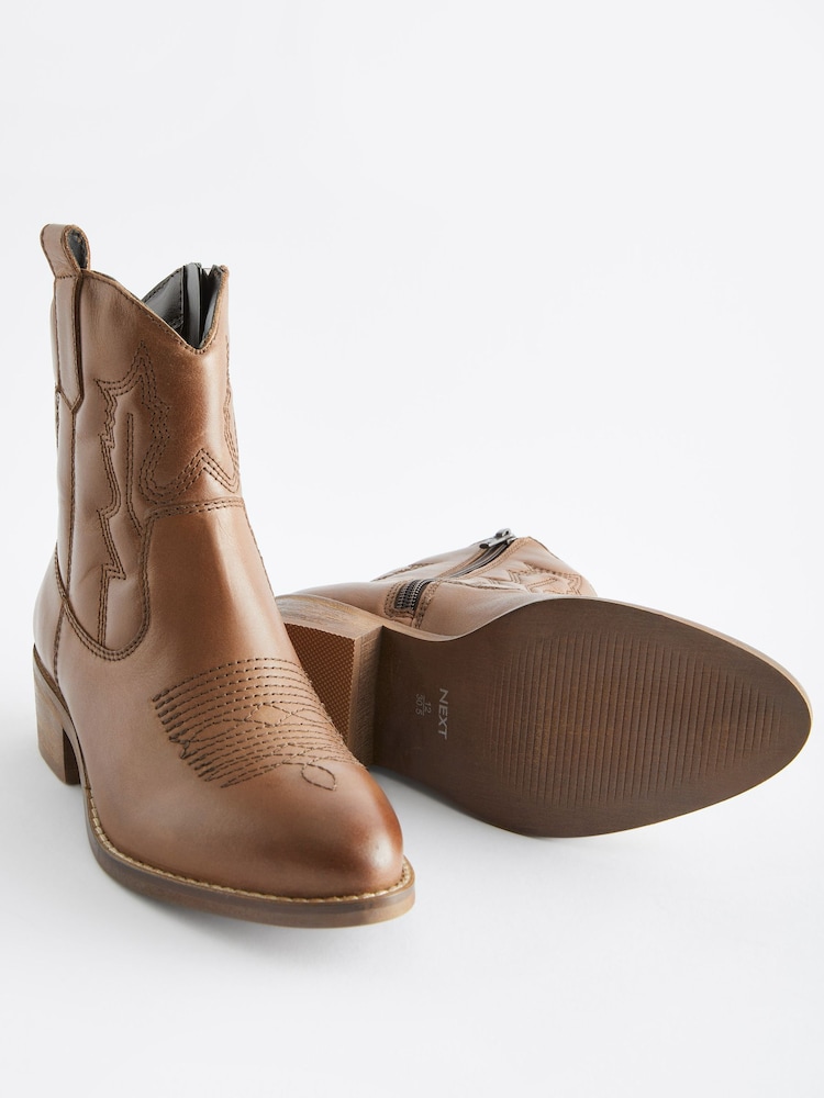 Tan Brown Western Heel Boots - Image 3 of 5