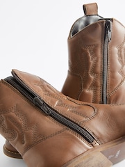 Tan Brown Western Heel Boots - Image 5 of 5