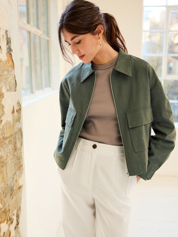 Green Linen Blend Jacket - Image 1 of 6