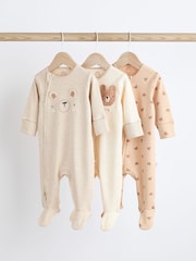 Neutralny - Baby Two Way Zip 100% Cotton Sleepsuits 3 Pack (0-18mths) - Image 1 of 11