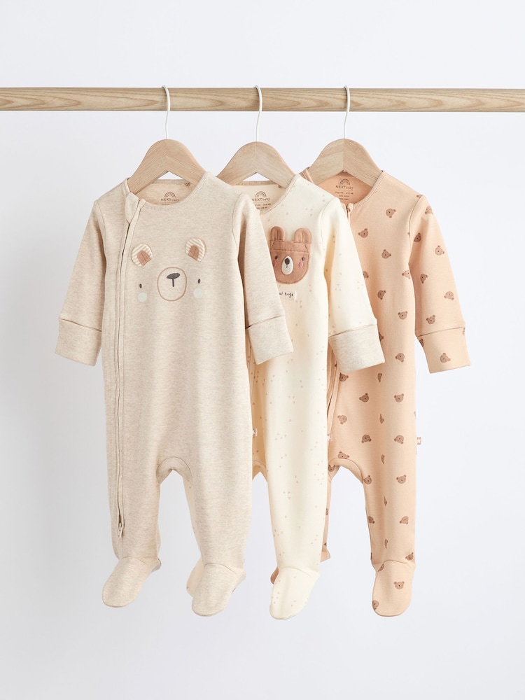 Neutralny - Baby Two Way Zip 100% Cotton Sleepsuits 3 Pack (0-18mths) - Image 1 of 11