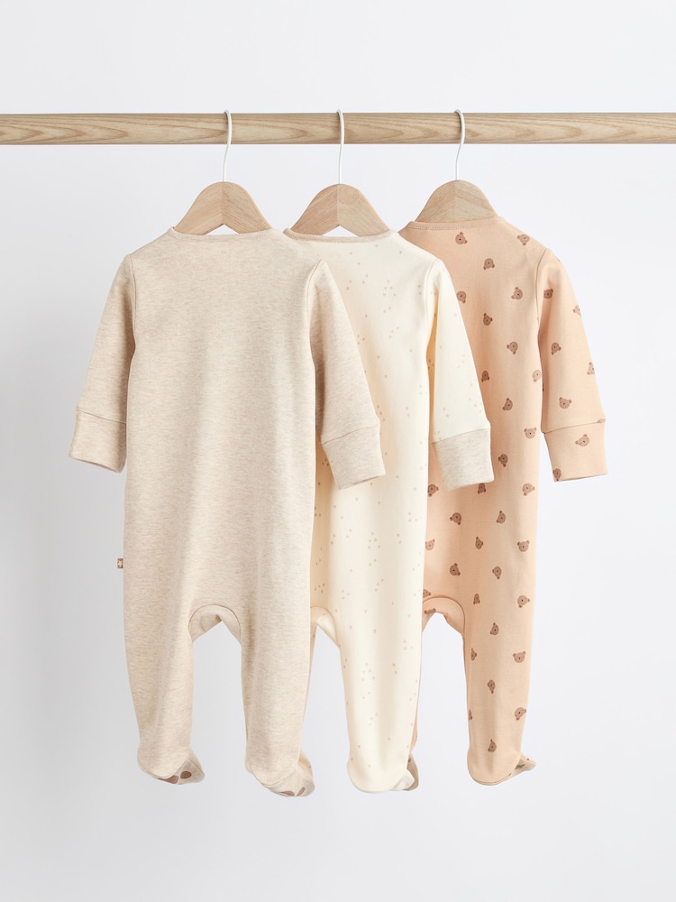 Neutralny - Baby Two Way Zip 100% Cotton Sleepsuits 3 Pack (0-18mths) - Image 2 of 11