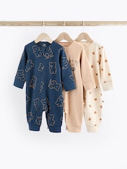 Marineblau/Hellbraun mit Bär - Fußlose Baby-Schlafanzüge mit Reißverschluss 100% aus Baumwolle 3 -Pack (0Monate-3Jahre) - Bild 1 von 11