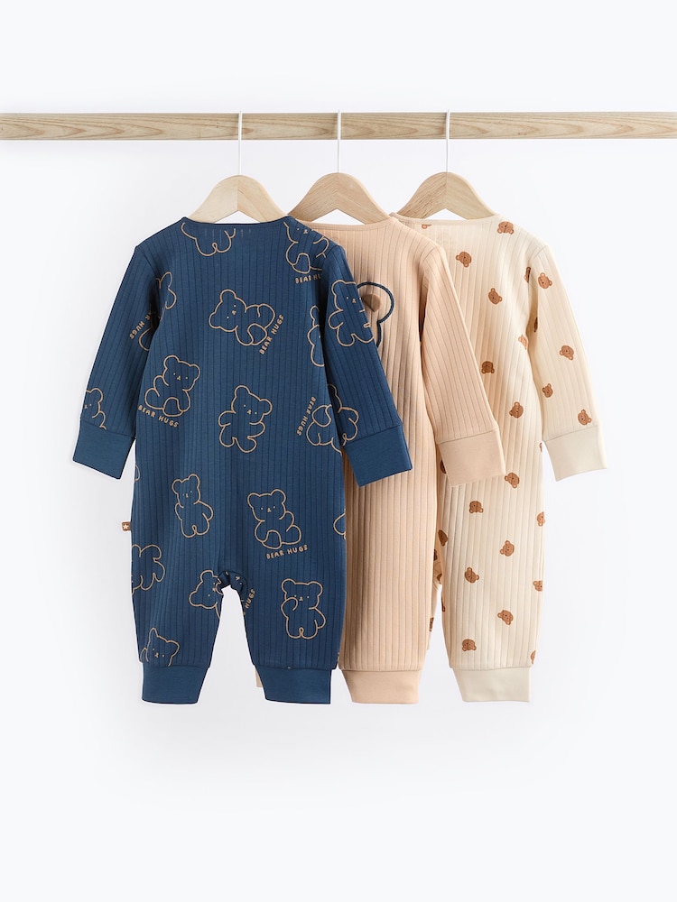 Marineblau/Hellbraun mit Bär - Fußlose Baby-Schlafanzüge mit Reißverschluss 100% aus Baumwolle 3 -Pack (0Monate-3Jahre) - Bild 2 von 11