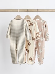 Neutral Leopard Baby 2 Way Zip 100% Cotton Sleepsuits 3 Pack (0mths-2yrs) - Image 2 of 9