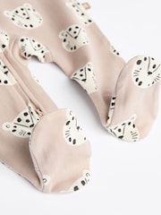 Neutral Leopard Baby 2 Way Zip 100% Cotton Sleepsuits 3 Pack (0mths-2yrs) - Image 5 of 9