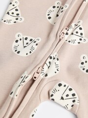 Neutral Leopard Baby 2 Way Zip 100% Cotton Sleepsuits 3 Pack (0mths-2yrs) - Image 6 of 9