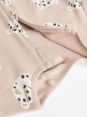 Neutral Leopard Baby 2 Way Zip 100% Cotton Sleepsuits 3 Pack (0mths-2yrs) - Image 7 of 9