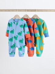 Bright Dino Baby Footless Zip 100% Cotton Sleepsuits 3 Pack (0mths-3yrs) - Image 1 of 16