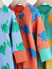 Bright Dino Baby Footless Zip 100% Cotton Sleepsuits 3 Pack (0mths-3yrs) - Image 11 of 16
