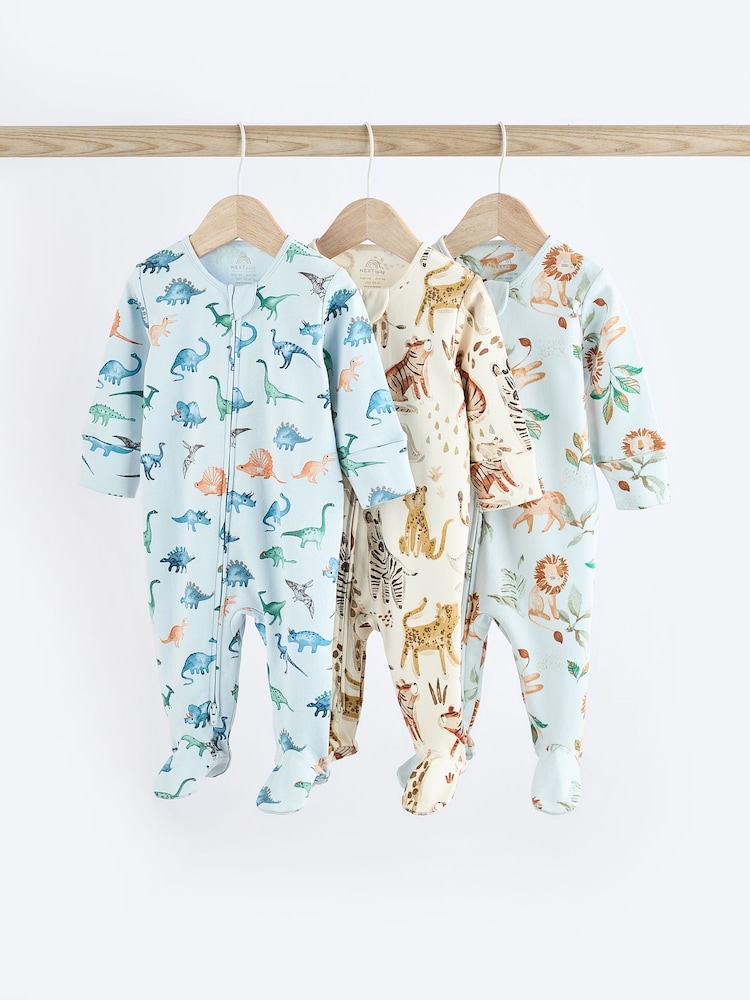 Blue Character Baby 2 Way Zip 100% Cotton Sleepsuits 3 Pack (0mths-2yrs) - Image 1 of 11
