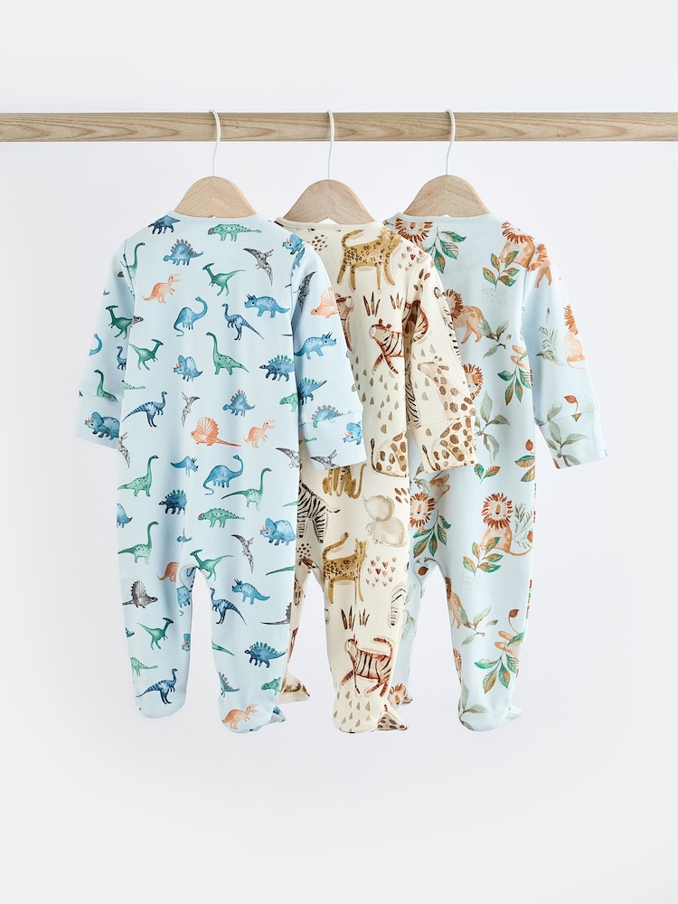 Blue Character Baby 2 Way Zip 100% Cotton Sleepsuits 3 Pack (0mths-2yrs) - Image 2 of 11