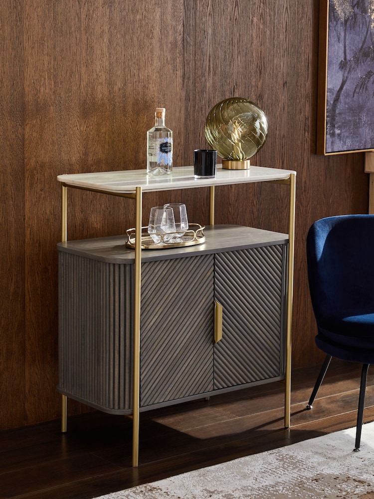 Dark Grey Valencia Marble Mango Wood Drinks Cabinet - Image 1 of 11
