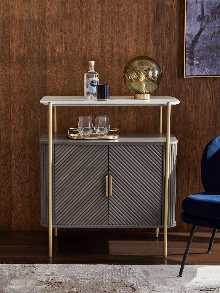 Dark Grey Valencia Marble Mango Wood Drinks Cabinet - Image 2 of 11