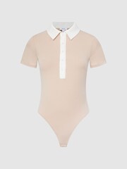Reiss Neutral/Ivory Avery Short Sleeve Polo Bodysuit - Image 2 of 5