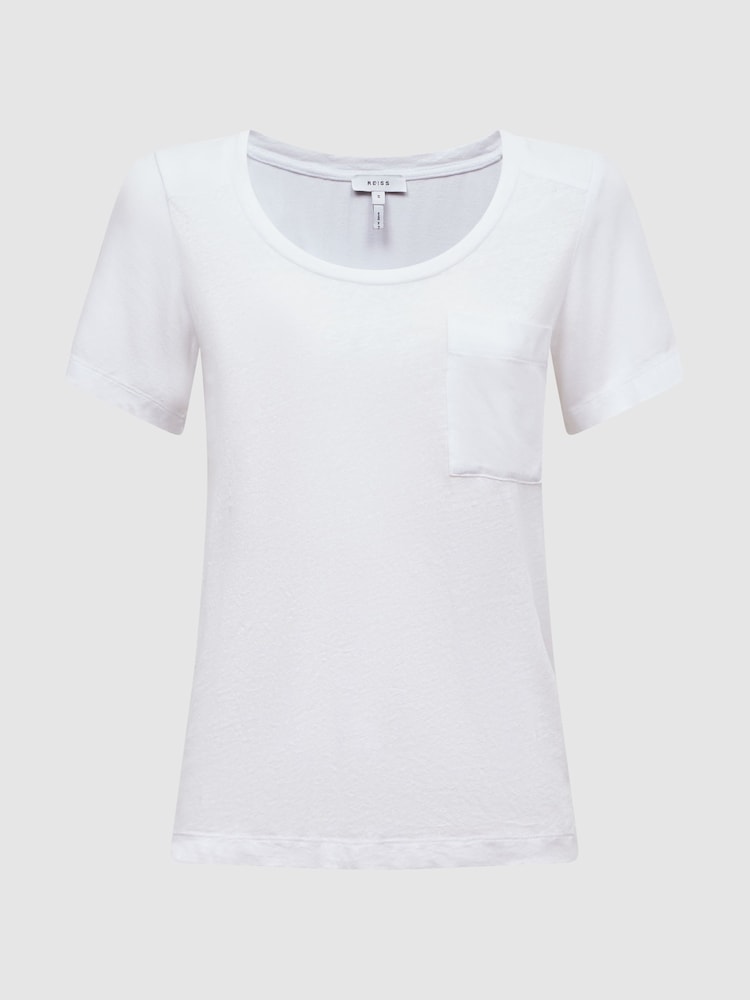 Reiss White Camilla Woven Linen Short Sleeve T-Shirt - Image 2 of 4