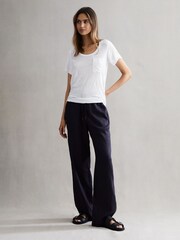 Reiss White Camilla Woven Linen Short Sleeve T-Shirt - Image 3 of 4