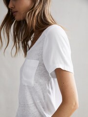 Reiss White Camilla Woven Linen Short Sleeve T-Shirt - Image 4 of 4