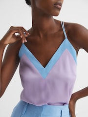 Reiss Lilac/Blue Payton Silk Blend Colourblock Vest - Image 3 of 6