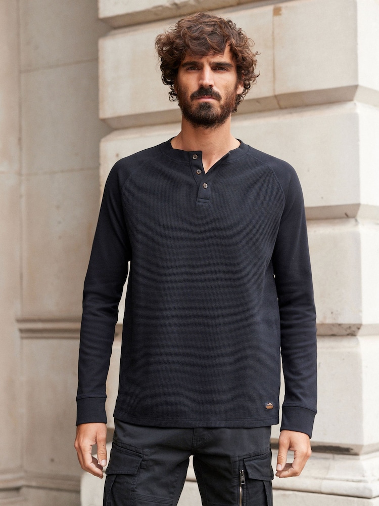 Black Long Sleeve Grandad Collar T-Shirt - Image 1 of 7