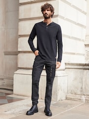 Black Long Sleeve Grandad Collar T-Shirt - Image 2 of 7