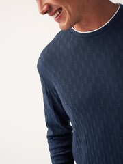 Navy Blue Long Sleeve Mock Layer T-Shirt - Image 1 of 7