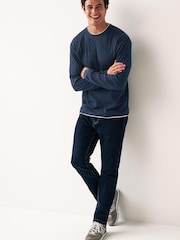 Navy Blue Long Sleeve Mock Layer T-Shirt - Image 2 of 7