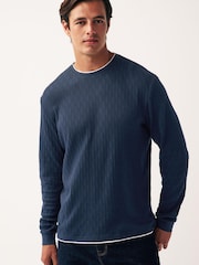 Navy Blue Long Sleeve Mock Layer T-Shirt - Image 4 of 7