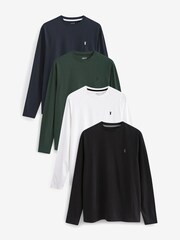 Black/Green/Blue/White Long Sleeve Stag T-Shirts 4 Pack - Image 1 of 14