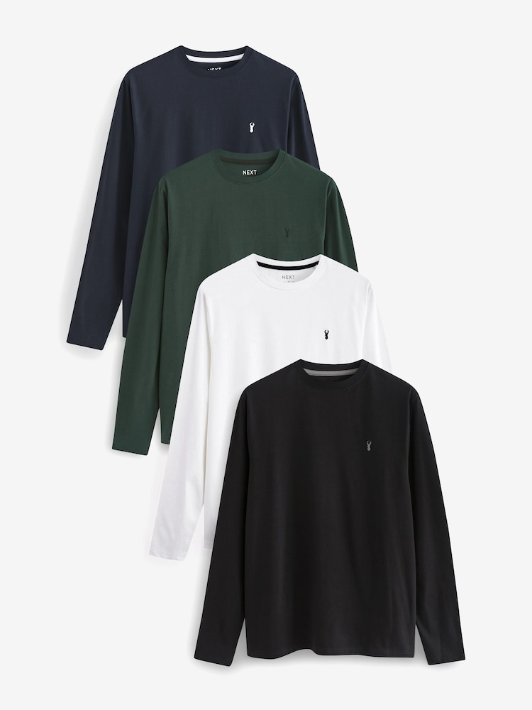 Black/Green/Blue/White Long Sleeve Stag T-Shirts 4 Pack - Image 1 of 14